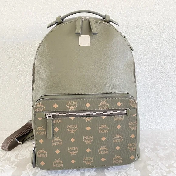 MCM military green Backpack Mixed Leather MCM Visetos Studded Medium Stark M Backpack Green 1044505  main image 4